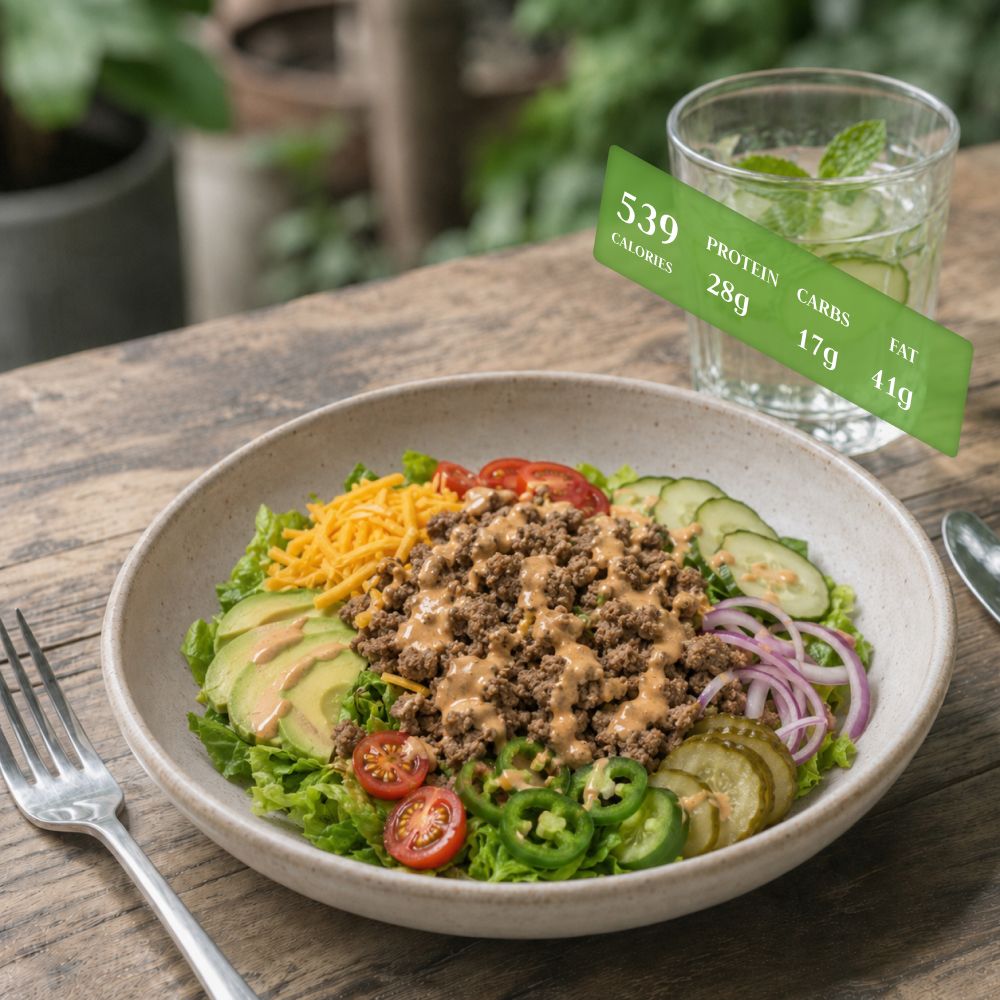 Burger Salad with special Sauce Dressing(Paleo/Whole30 friendly)