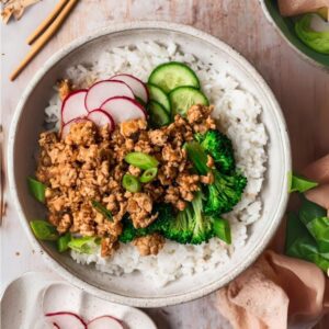 Asian Ground Chicken Rice Bowls